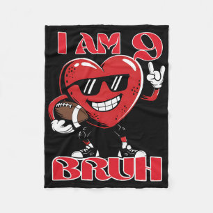 9th Birthday Football Heart Bruh Valentine's Day B Fleece Blanket