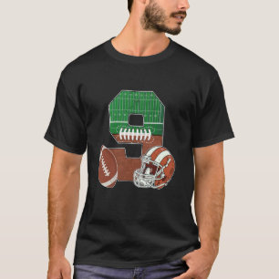 9th Birthday Football Theme 9 Year Old Boy Party T-Shirt