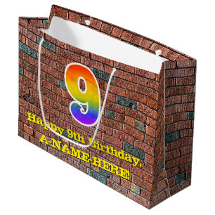 9th Birthday: Fun, Graffiti-Inspired Rainbow # 9 Large Gift Bag