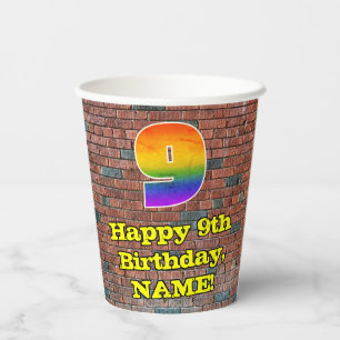 9th Birthday: Fun Graffiti-Inspired Rainbow 9 Paper Cups