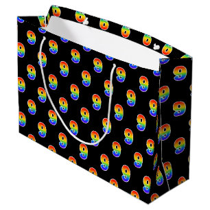 9th Birthday: Fun Rainbow Event Number 9 Pattern Large Gift Bag