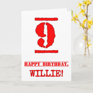 9th Birthday: Fun, Red Rubber Stamp Inspired Look Card