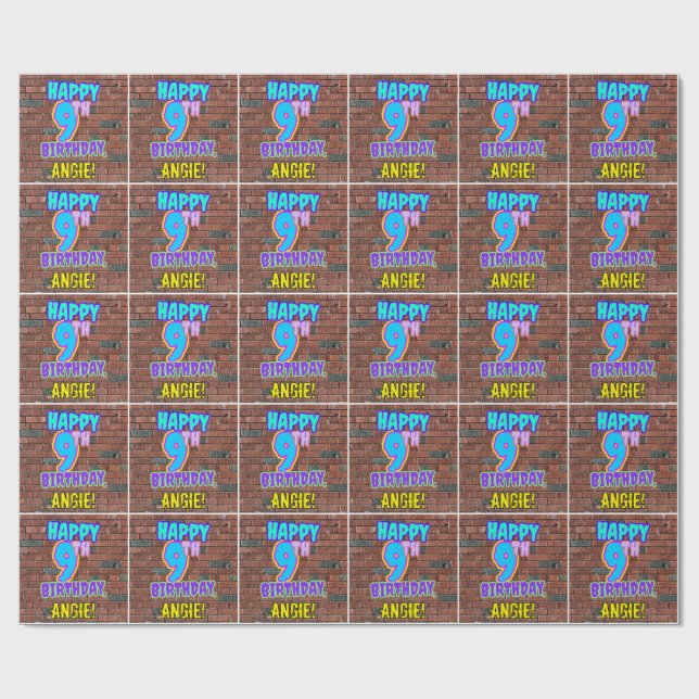 9th Birthday: Fun, Urban Graffiti Inspired Look Wrapping Paper (Flat)