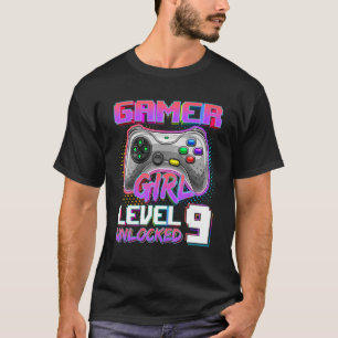 9th Birthday Gamer Girl Level 9 Unlocked Gamer Bir T-Shirt