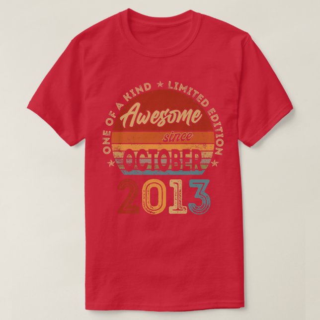 9th Birthday Gift 9 Year Old Awesome Since October T-Shirt (Design Front)