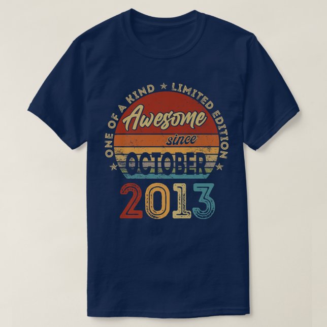 9th Birthday Gift 9 Year Old Awesome Since October T-Shirt (Design Front)