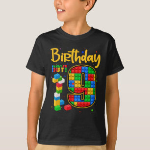 9th Birthday Gift 9 Years Old Block Building Boys  T-Shirt
