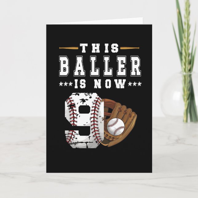 9th Birthday Gift Baseball Player 9 Year Old Boy Card (Front)
