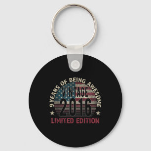 9th Birthday Gift Boy Vintage Born 2016 Turning 9  Key Ring