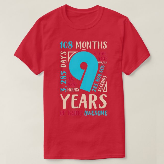9th Birthday Gifts Son Daughter Nine 9 Year Old Bo T-Shirt (Design Front)