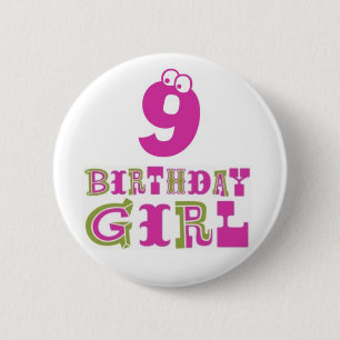 9th Birthday Girl Button Badge