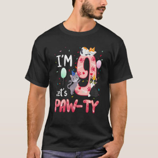 9th Birthday  Girl Cat Kitten 9 Years Old Bday Par T-Shirt