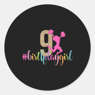 9th Birthday Girl Cheerleader Rainbow Cheerleading Classic Round Sticker