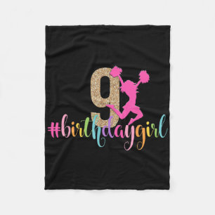 9th Birthday Girl Cheerleader Rainbow Cheerleading Fleece Blanket