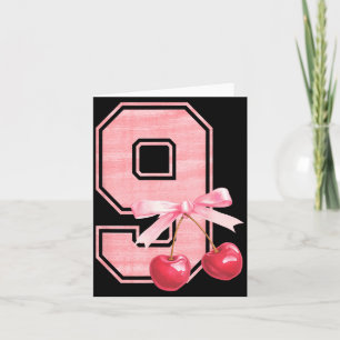 9th Birthday Girl Cherry Coquette Bow 9 Year Old G Card