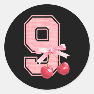 9th Birthday Girl Cherry Coquette Bow 9 Year Old G Classic Round Sticker
