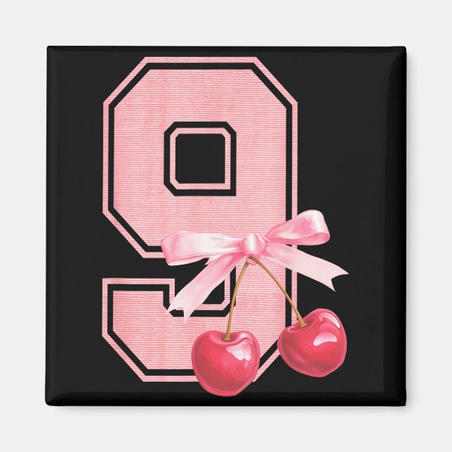 9th Birthday Girl Cherry Coquette Bow 9 Year Old G Magnet (Front)