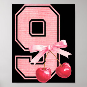 9th Birthday Girl Cherry Coquette Bow 9 Year Old G Poster
