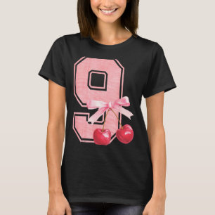 9th Birthday Girl Cherry Coquette Bow 9 Year Old G T-Shirt