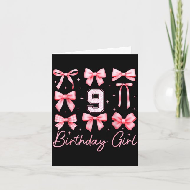 9th Birthday Girl Coquette Bow Nk Floral Toile 9 Y Card (Front)