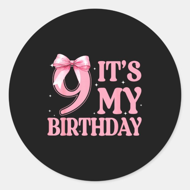 9th Birthday Girl Coquette Nk Bows 9 Year Old Birt Classic Round Sticker (Front)