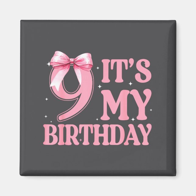 9th Birthday Girl Coquette Nk Bows 9 Year Old Birt Magnet (Front)