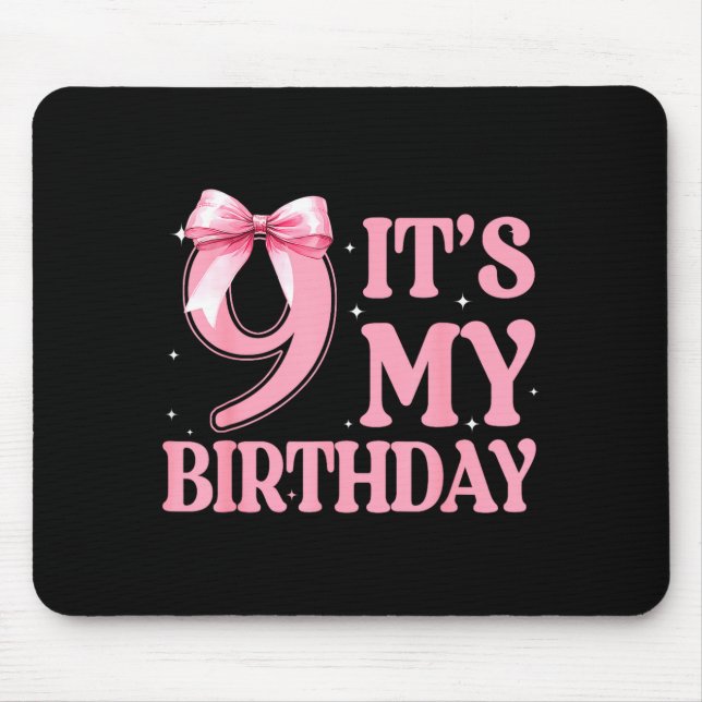 9th Birthday Girl Coquette Nk Bows 9 Year Old Birt Mouse Mat (Front)