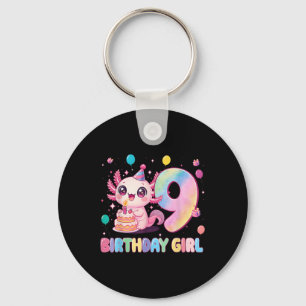 9th Birthday Girl Cute Axolotl 9 Years Old Birthda Key Ring