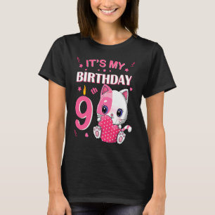 9Th Birthday Girl Cute Cat Outfit 9Th Years Old Bd T-Shirt