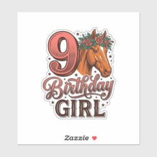 9th Birthday Girl Horse Floral Vintage Design