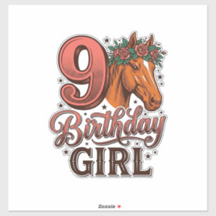9th Birthday Girl Horse Floral Vintage Design