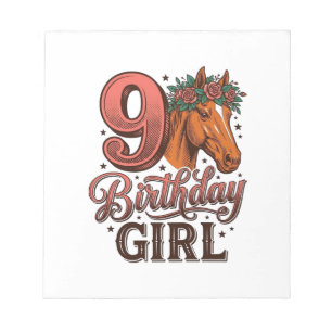 9th Birthday Girl Horse Floral Vintage Design Notepad