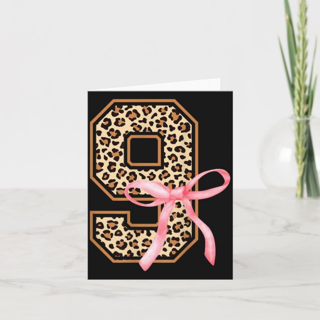 9th Birthday Girl Nk Coquette Bow Leopard 9 Year O Card (Front)