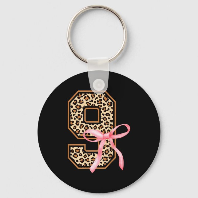 9th Birthday Girl Nk Coquette Bow Leopard 9 Year O Key Ring (Front)