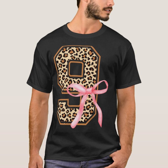 9th Birthday Girl Nk Coquette Bow Leopard 9 Year O T-Shirt (Front)