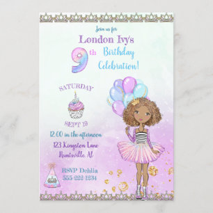9th Birthday Girl Princess African American Invitation