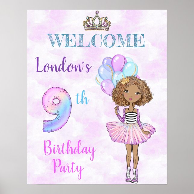 9th Birthday Girl Princess African American Poster (Front)