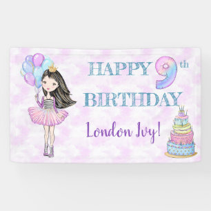 9th Birthday Girl Princess Lavender Turquoise Banner