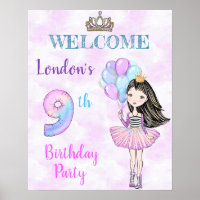 9th Birthday Girl Princess Lavender Turquoise