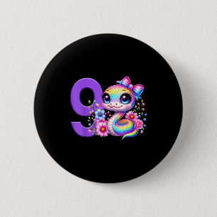 9th Birthday Girl Snake Party Rainbow Coquette Bow 6 Cm Round Badge
