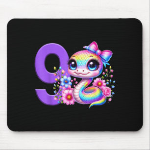 9th Birthday Girl Snake Party Rainbow Coquette Bow Mouse Mat