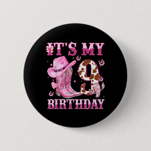 9th Birthday Girl Western Rodeo Cowgirl 9 Year Old 6 Cm Round Badge