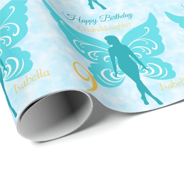 9th Birthday Granddaughter Fairy Blue Wrapping Paper (Roll Corner)