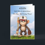 9th Birthday Grandson Personalise Baseball Monkey Card<br><div class="desc">Make your grandson’s 9th birthday unforgettable with this personalised baseball card! A playful monkey, bat in hand and glove ready, stands against a bright blue sky, bringing sporty fun to his special day. Add his name to the front for a custom touch he’ll love. This lively and cheerful design is...</div>