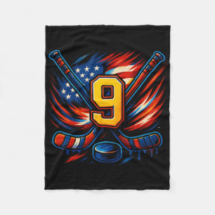 9th Birthday Ice Hockey Boys Nine Hockey Birthday  Fleece Blanket