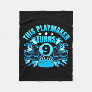 9th Birthday Ice Hockey Player Playmaker 9 Years Fleece Blanket