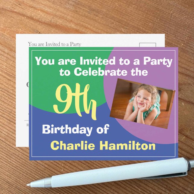 9th Birthday Invitation with Photo Postcard (Creator Uploaded)