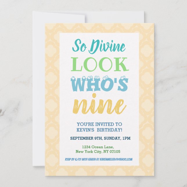 9th Birthday Invitation Wording (Front)