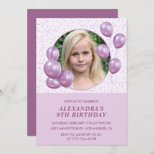 9th birthday invitations Balloons Photo Purple