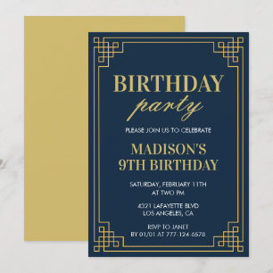 9th birthday invitations Birthday party girl navy